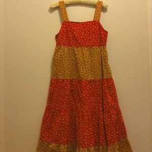 Colorblock Calico Button Back Tiered Midi Dress